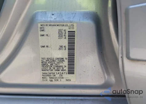 2016 Nissan Altima 2.5 Sl из США, поврежденный, VIN 1N4AL3AP3GC145475